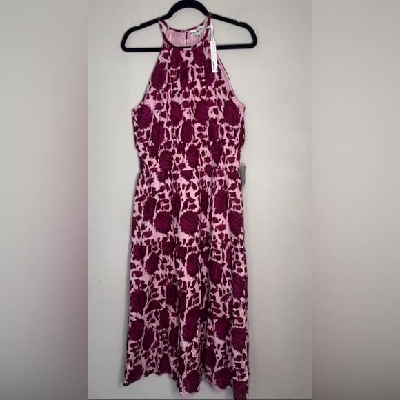 NWT Maisie Women's Pink Floral Sleeveless Halter Maxi Dress Lined Size M - Picture 2 of 9